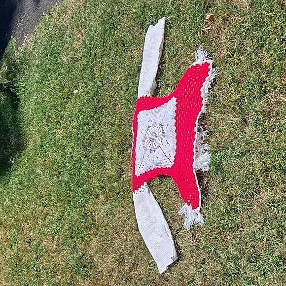 Hand Crafted Fringe White & Red Crochet Granny Square Multicolored Top Handmade - Picture 16 of 17